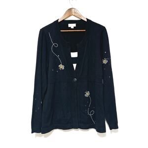 Vintage Quacker Factory Sweater Women's Size M Embroidered Bees Cottage Grandma